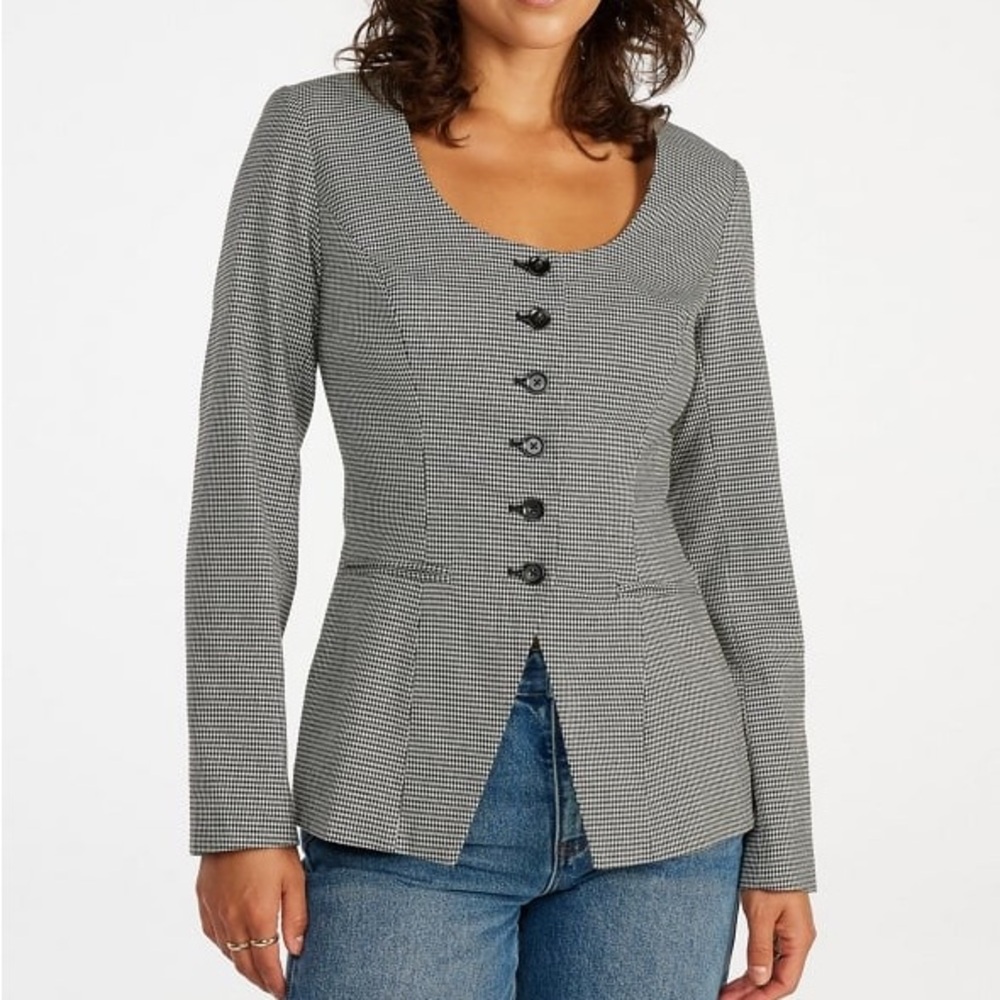 Houndstooth Button-Up Jacket